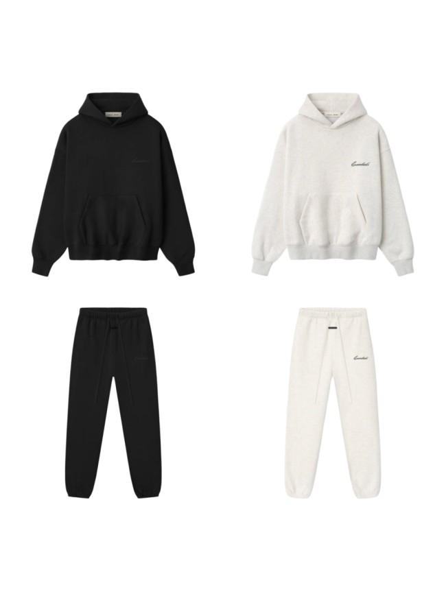 Fear Of God (Essentials) [Big & Tall for weights up to 220 lbs]1:1 quality version 3D Foamed Signature Letter Print Fleece Lined Pullover Hoodie & Sweatpants Set 2 colors 29407791
