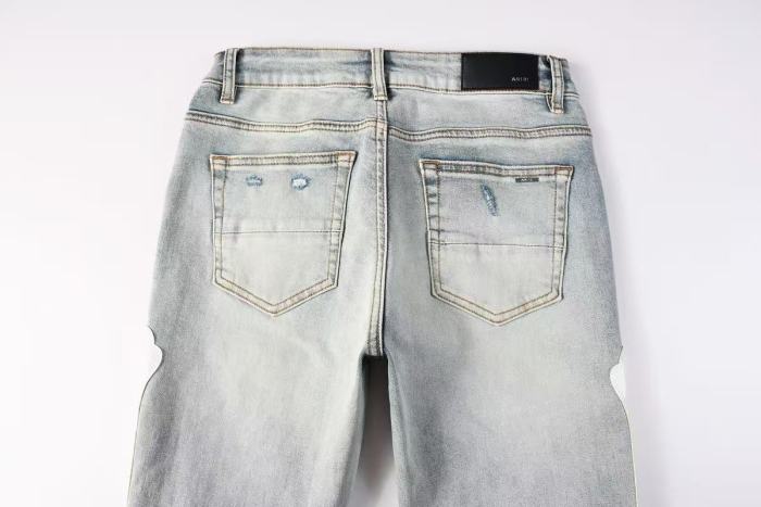 Amiri 1:1 quality version Gradient Light Washed Knee Ripped White Bone Patch Splicing Slim Skinny Jeans 29407928