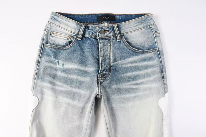 Amiri 1:1 quality version Gradient Light Washed Knee Ripped White Bone Patch Splicing Slim Skinny Jeans 29407928