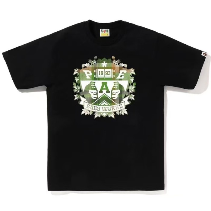 A Bathing Ape Chest Plaid Badge Ape Head 1993 Number Wreath Print Solid Color Tee 3 colors 29407624