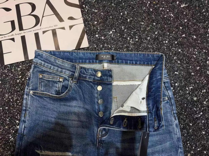 Amiri 1:1 quality version Multi Torn Frayed Edges Color Rhinestone Washed Slim Skinny Fit Jeans 29407937