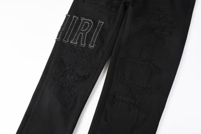 Amiri 1:1 quality version Side Seam Letter Patch Embroidery Ripped Distressed Craft Slim Skinny Fit Jeans 29407901
