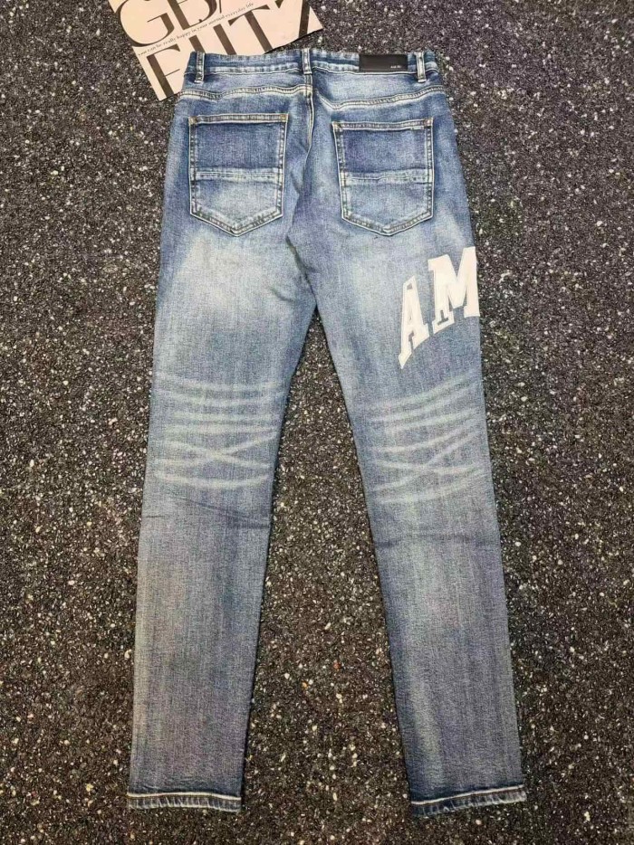 Amiri 1:1 quality version Gradient Washed White Letter Patch Black Rhinestone Star Slim Skinny Fit Jeans 29407974