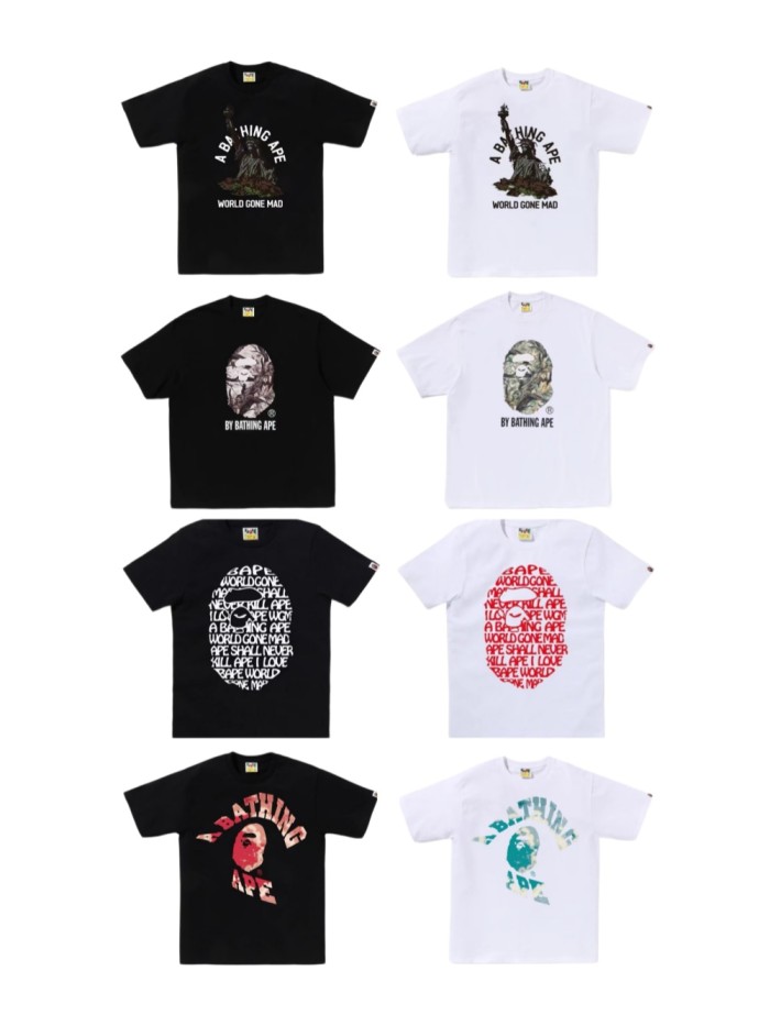 A Bathing Ape Statue Figure Ape Head Circular Letter Print Solid Color Minimalist Tee 8 colors 29407618