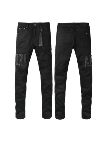 Amiri 1:1 quality version Side Seam Letter Patch Embroidery Ripped Distressed Craft Slim Skinny Fit Jeans 29407901