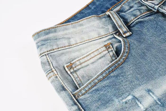 Amiri 1:1 quality version Gradient Light Washed Knee Ripped White Bone Patch Splicing Slim Skinny Jeans 29407928