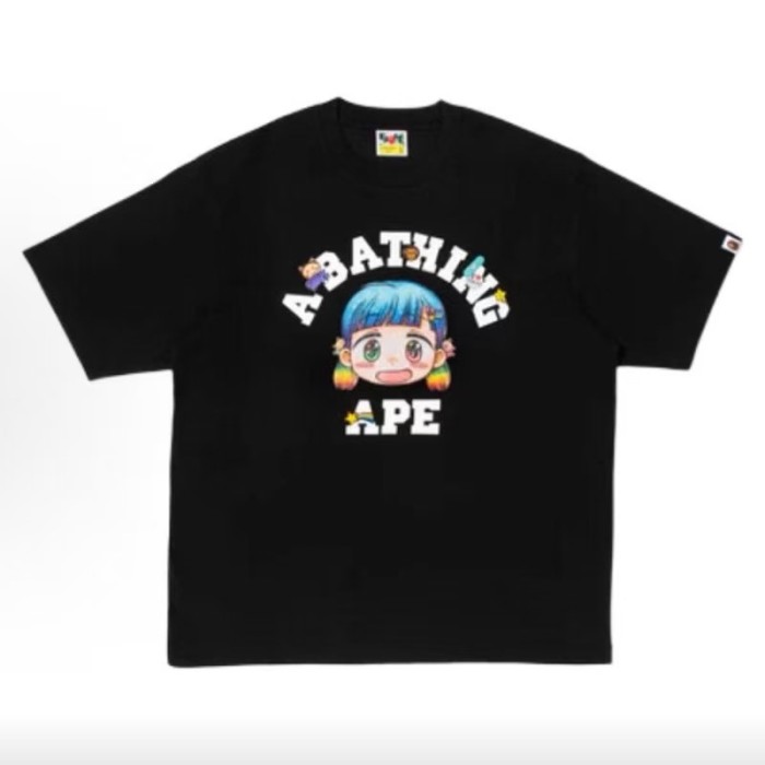 A Bathing Ape Chest Cartoon Character Curved Letter Print Solid Color Minimalist Tee 7 colors 29407606
