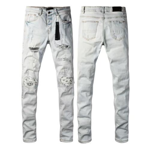 Amiri 1:1 quality version Ripped Paisley Patch Patchwork Frayed Destroyed Washed Slim Skinny Jeans 29407914