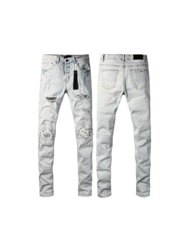 Amiri 1:1 quality version Ripped Paisley Patch Patchwork Frayed Destroyed Washed Slim Skinny Jeans 29407914
