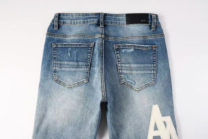 Amiri 1:1 quality version Side Seam White Letter Patch Embroidery Ripped Washed Slim Skinny Jeans 29407907