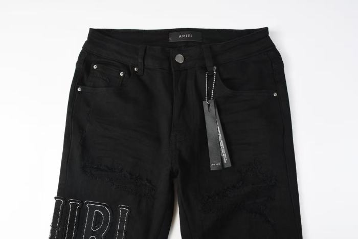 Amiri 1:1 quality version Side Seam Letter Patch Embroidery Ripped Distressed Craft Slim Skinny Fit Jeans 29407901