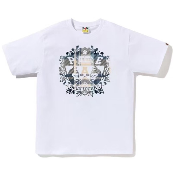 A Bathing Ape Chest Plaid Badge Ape Head 1993 Number Wreath Print Solid Color Tee 3 colors 29407624