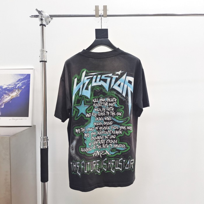 [50% Off]Hellstar Studio [Big & Tall for weights up to 260 lbs]1:1 quality version Green Intergalactic Man Tee 25885194