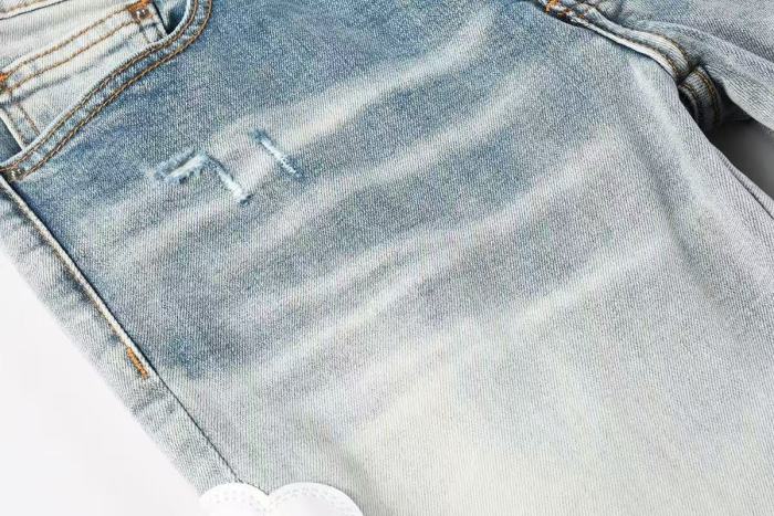 Amiri 1:1 quality version Gradient Light Washed Knee Ripped White Bone Patch Splicing Slim Skinny Jeans 29407928