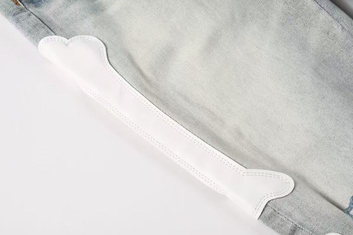 Amiri 1:1 quality version Gradient Light Washed Knee Ripped White Bone Patch Splicing Slim Skinny Jeans 29407928