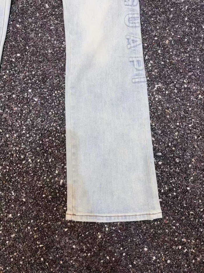 Guapi 1:1 quality version Light Washed Embossed Cross Badge Letter Subtle Print Flared Denim Jeans 29409506
