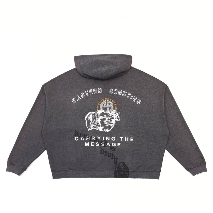 Paly Hollywood [Big & Tall for weights up to 220 lbs]1:1 quality version Reaper‑Graffiti‑Print Hand‑Slogan Washed Raw‑Edge Cropped Zip‑Up Hoodie 29409226