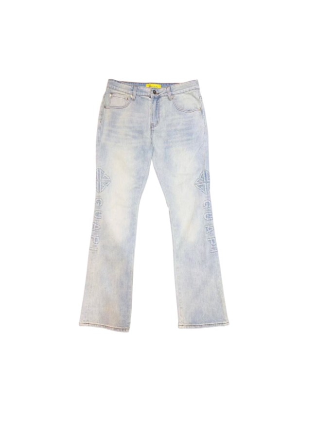 Guapi 1:1 quality version Light Washed Embossed Cross Badge Letter Subtle Print Flared Denim Jeans 29409506