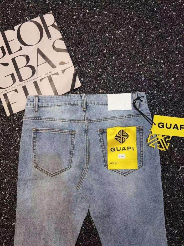 Guapi 1:1 quality version Light Washed Rhinestone Spiderweb Pattern Flare Fit Jeans 29409491