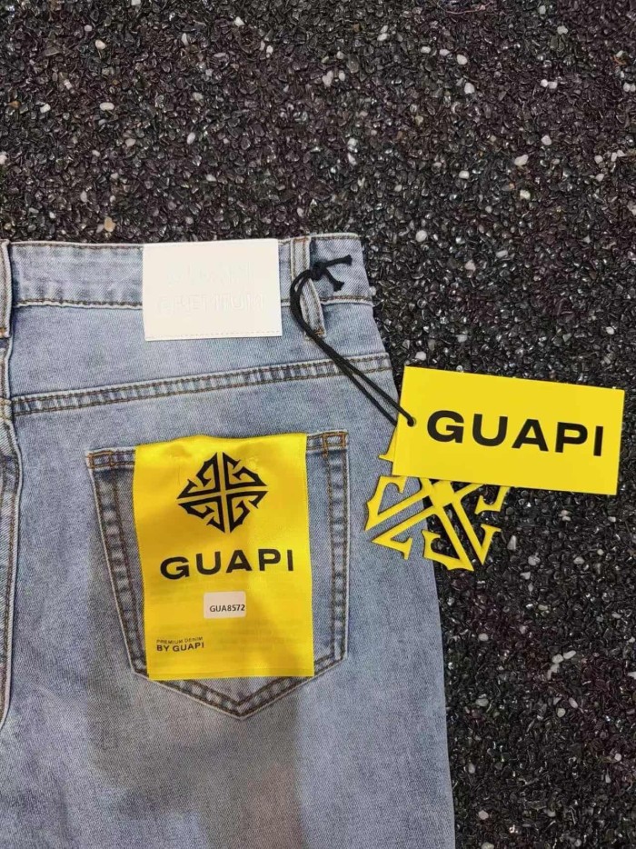 Guapi 1:1 quality version Light Washed Rhinestone Spiderweb Pattern Flare Fit Jeans 29409491