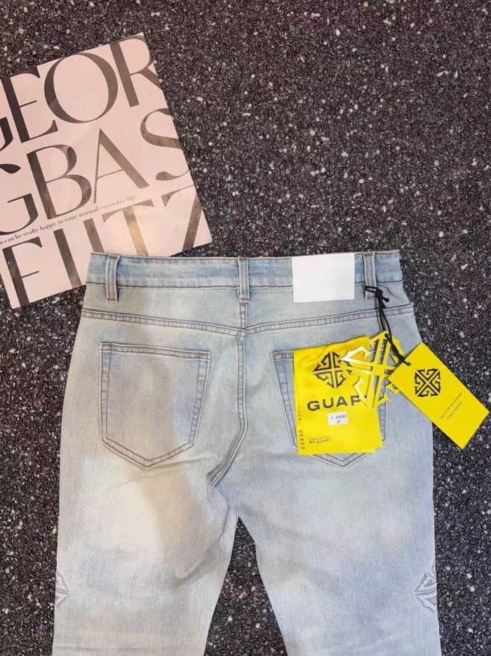 Guapi 1:1 quality version Light Washed Embossed Cross Badge Letter Subtle Print Flared Denim Jeans 29409506