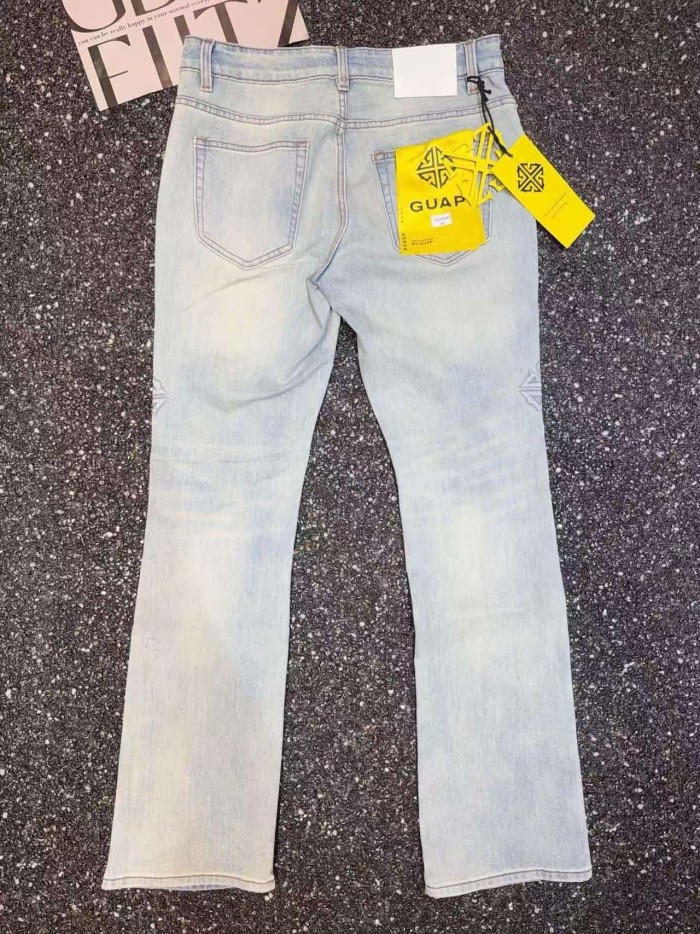 Guapi 1:1 quality version Light Washed Embossed Cross Badge Letter Subtle Print Flared Denim Jeans 29409506