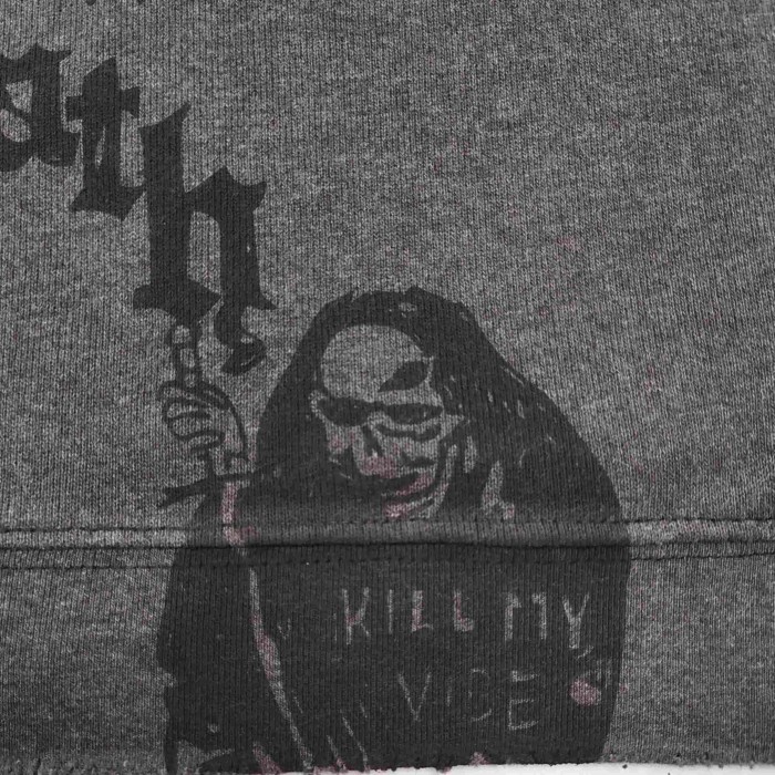 Paly Hollywood [Big & Tall for weights up to 220 lbs]1:1 quality version Reaper‑Graffiti‑Print Hand‑Slogan Washed Raw‑Edge Cropped Zip‑Up Hoodie 29409226