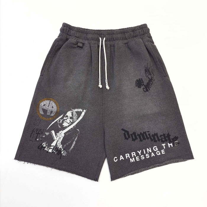 Paly Hollywood [Big & Tall for weights up to 220 lbs]1:1 quality version Reaper Sickle Graffiti Rhinestone Badge Washed Raw Edge Sweat Shorts 29409190