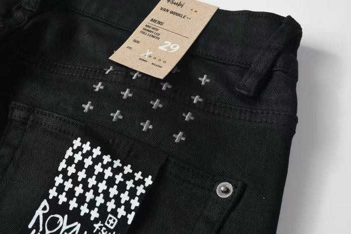 Ksubi 1:1 quality version Pocket Graffiti Letter Print Cross Rivet Side Small Embroidery Slim Straight Fit Jeans 29409519
