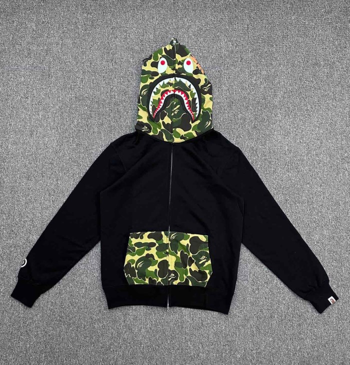 A Bathing Ape Bape 1:1 quality version Camouflage Shark Head Splicing Full Zip Couple Hoodie 2 colors 29426439