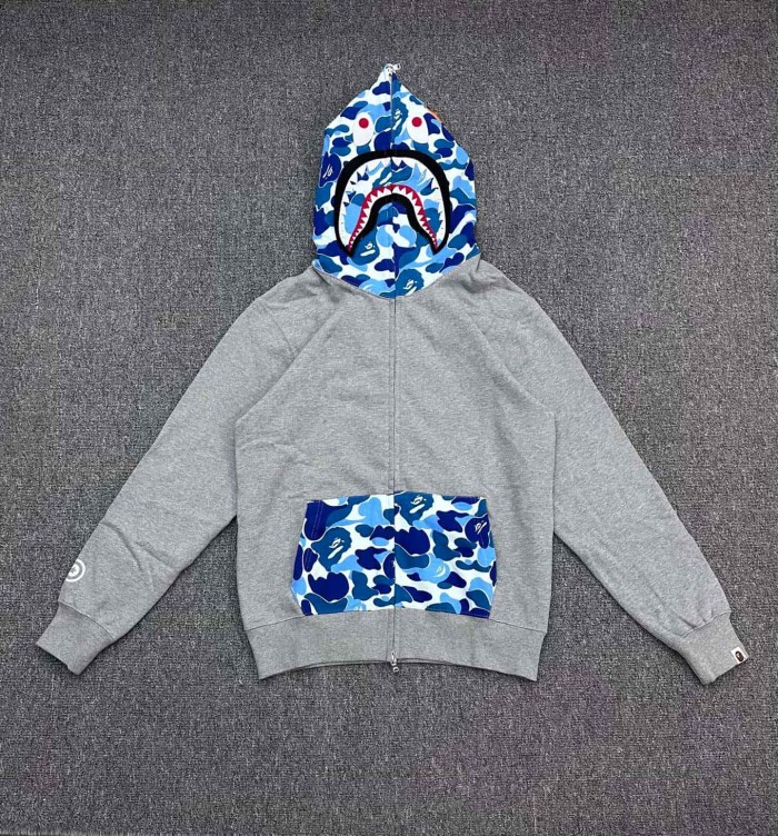 A Bathing Ape Bape 1:1 quality version Camouflage Shark Head Splicing Full Zip Couple Hoodie 2 colors 29426439