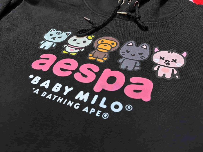 A Bathing Ape Bape Aespa Collab Cartoon Character Print Drawstring Pullover Fleece Lined Hoodie 29426334