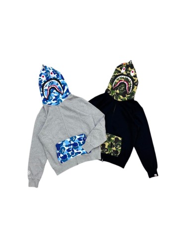 A Bathing Ape Bape 1:1 quality version Camouflage Shark Head Splicing Full Zip Couple Hoodie 2 colors 29426439