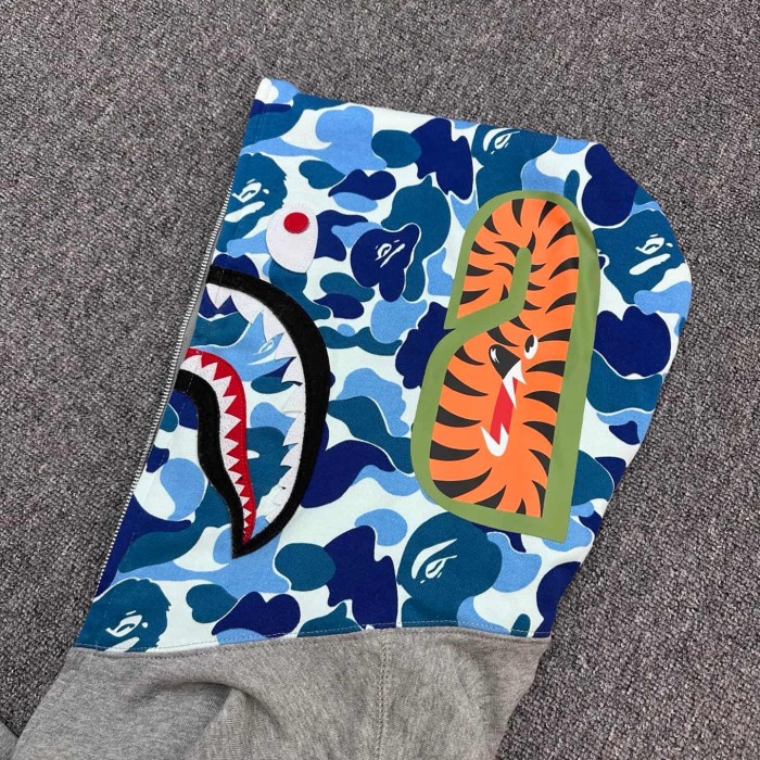 A Bathing Ape Bape 1:1 quality version Camouflage Shark Head Splicing Full Zip Couple Hoodie 2 colors 29426439
