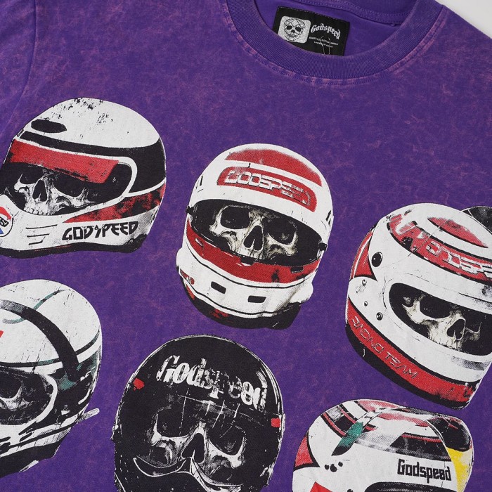 Godspeed Front Multiple Skull Helmet Print Back Helmet Large Vintage Slogan Washed T-Shirt 2 colors 29443186