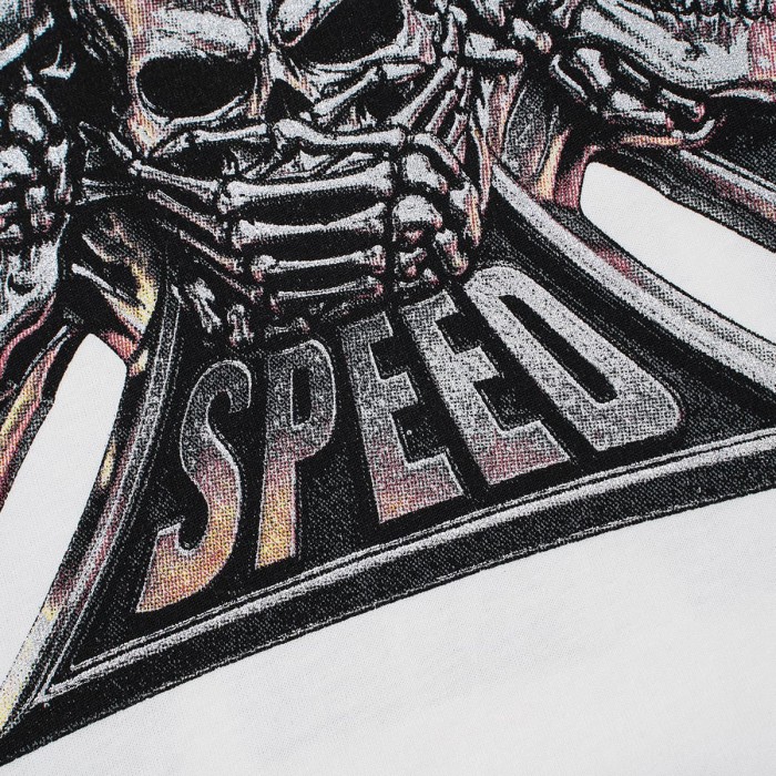 Godspeed Three Skull Cross Metal Texture Print Retro Metallic 3D Slogan Washed T-Shirt 2 colors 29443161