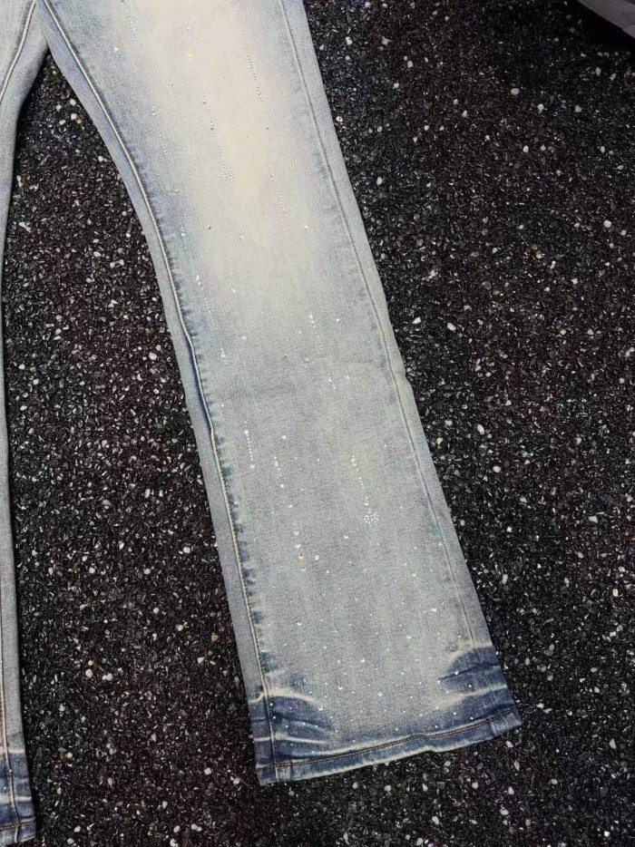 Guapi 1:1 quality version Vertical Stripe Scattered Rhinestone Washed Vintage Flare Jeans 29443372