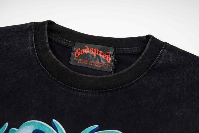 Godspeed Statue Of Liberty Skull Torch Gothic Font Print Back City Building Storm T-Shirt 2 colors 29443239