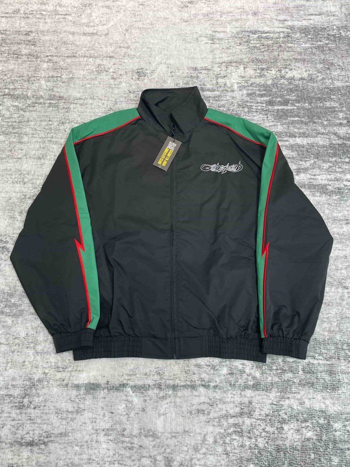 Godspeed Double Side Color Block Strip Lightning Embroidery Zipper Coated Jacket & Pants Set 7 colors 29443305