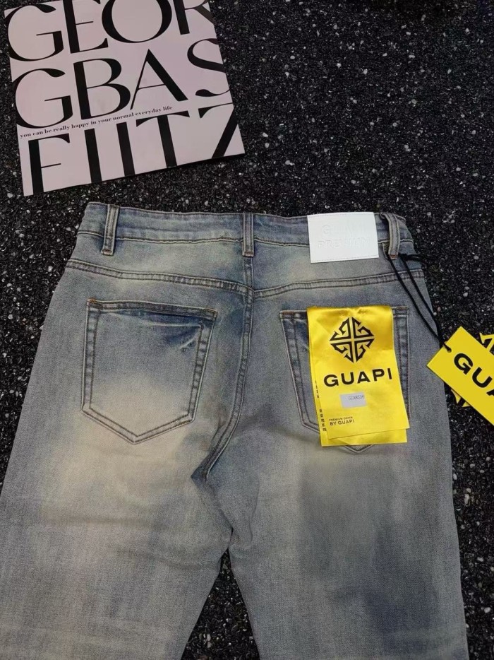 Guapi 1:1 quality version Vertical Stripe Scattered Rhinestone Washed Vintage Flare Jeans 29443372