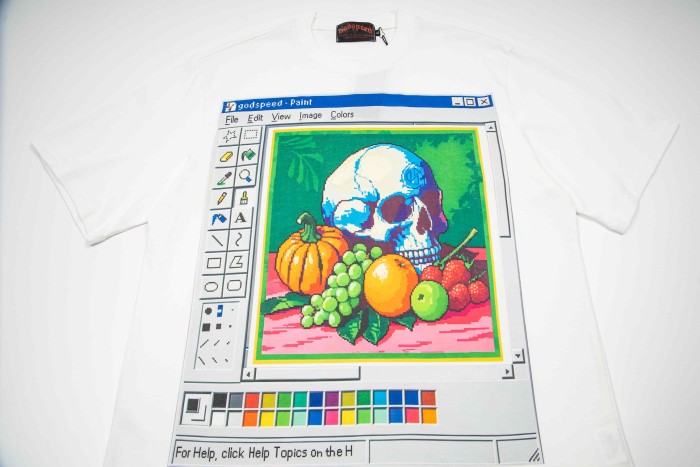 Godspeed Front Retro Paint Window Skull Fruit Pixel Print Washed T-Shirt 2 colors 29443196