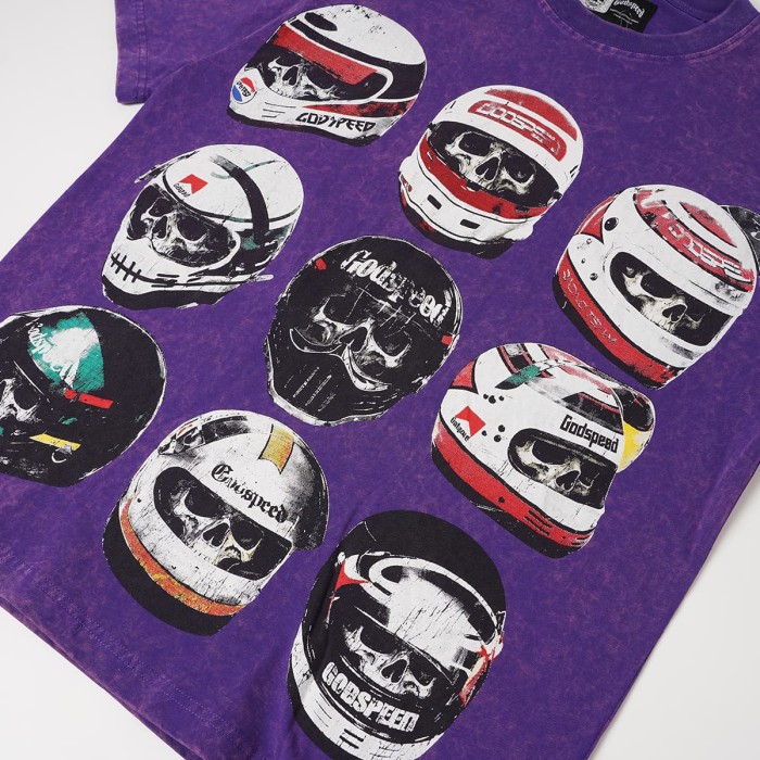 Godspeed Front Multiple Skull Helmet Print Back Helmet Large Vintage Slogan Washed T-Shirt 2 colors 29443186