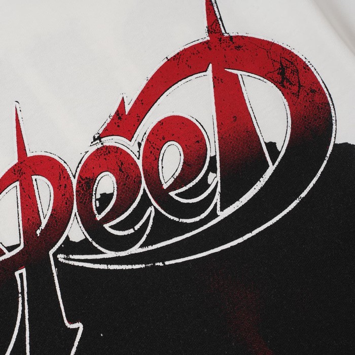Godspeed Red Black Gothic Font Skull Figure Print Washed Oversized T-Shirt 29443152