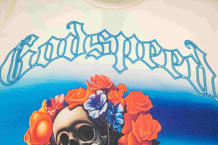 Godspeed Front Desert Skull Holding Bouquet Gothic Print Back G Letter Sentence T-Shirt 2 colors 29443200