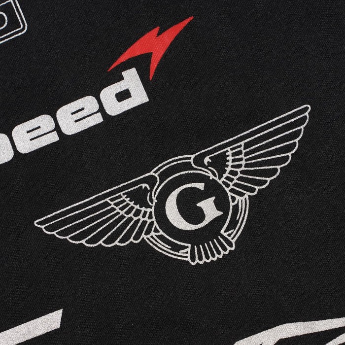 Godspeed Front Small Shield Car Badge Print Back Multiple Racing Mark Collage Washed T-Shirt 2 colors 29443179