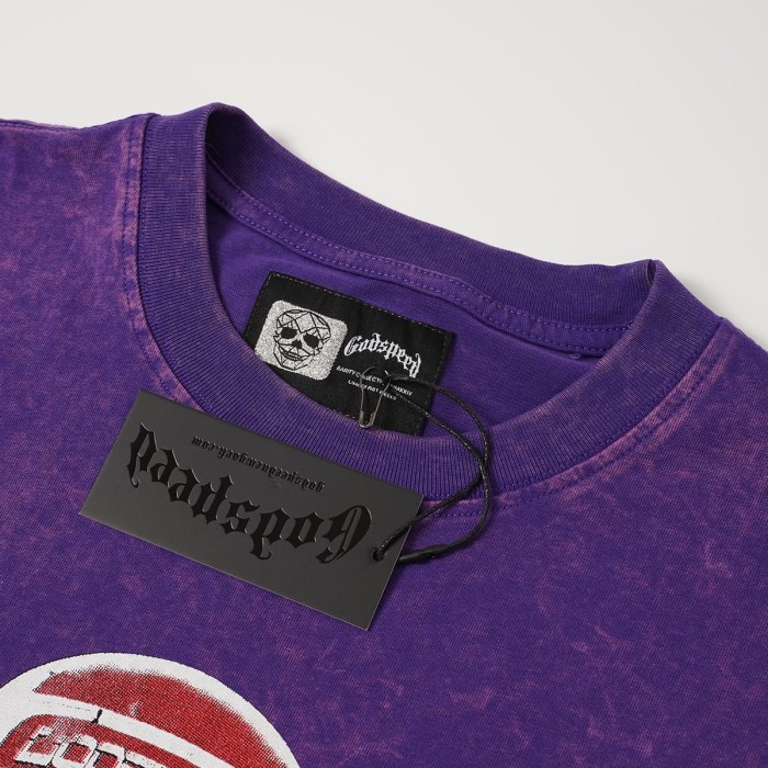Godspeed Front Multiple Skull Helmet Print Back Helmet Large Vintage Slogan Washed T-Shirt 2 colors 29443186
