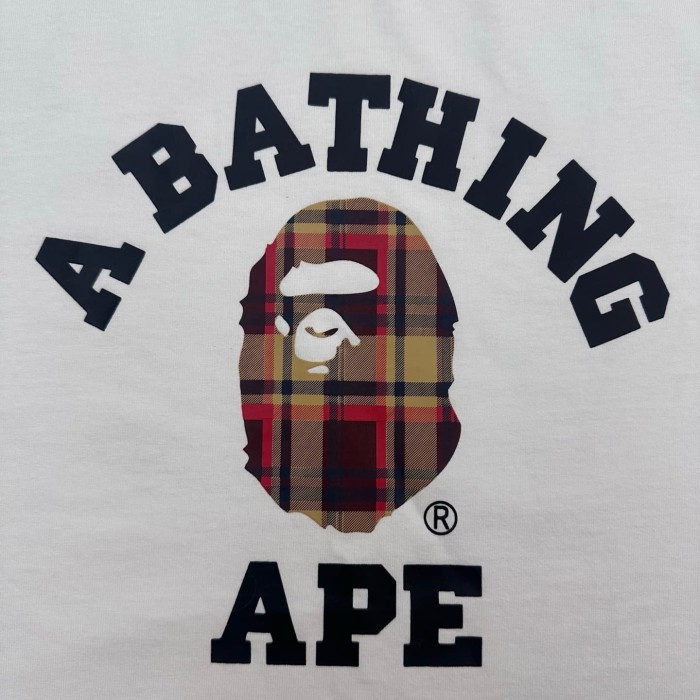 A Bathing Ape Bape 1:1 quality version Red Yellow Plaid Ape Head Arc Letter Print Basic Tee 2 colors 29443171