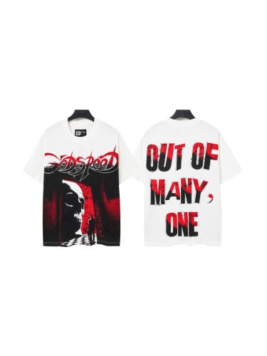 Godspeed Red Black Gothic Font Skull Figure Print Washed Oversized T-Shirt 29443152