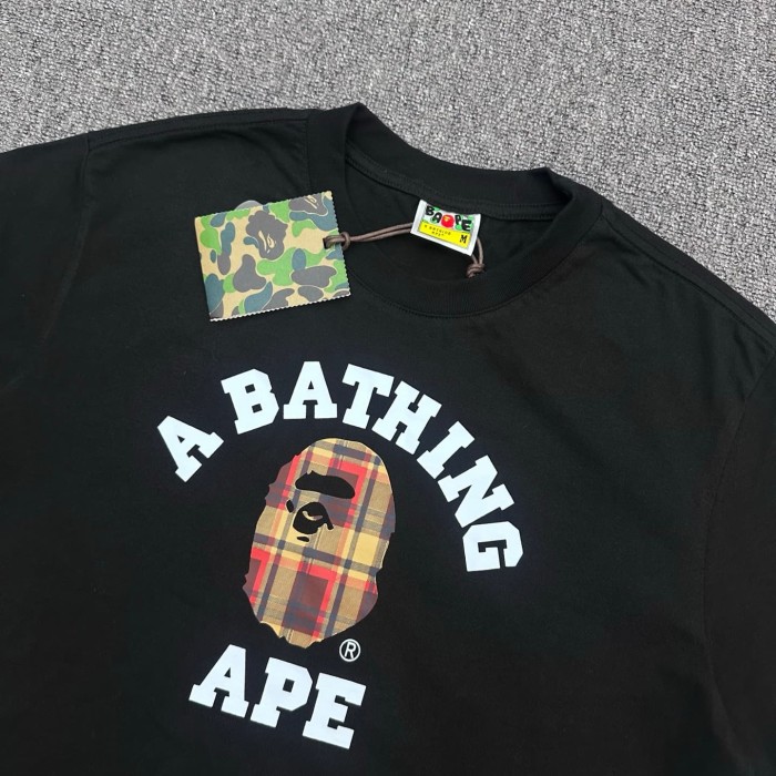 A Bathing Ape Bape 1:1 quality version Red Yellow Plaid Ape Head Arc Letter Print Basic Tee 2 colors 29443171