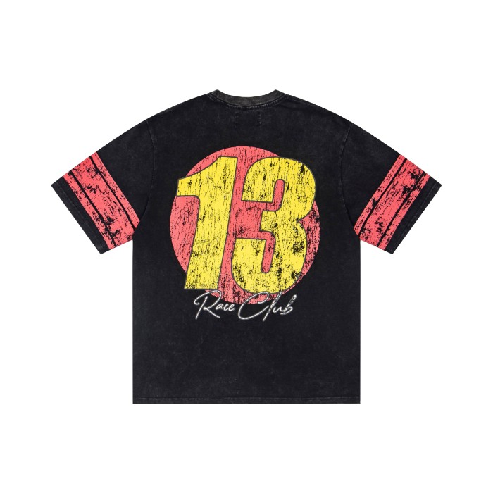 Godspeed Multi Racing Badge Number 13 Distressed Print Cuff Spliced Stripe T-Shirt 3 colors 29443268